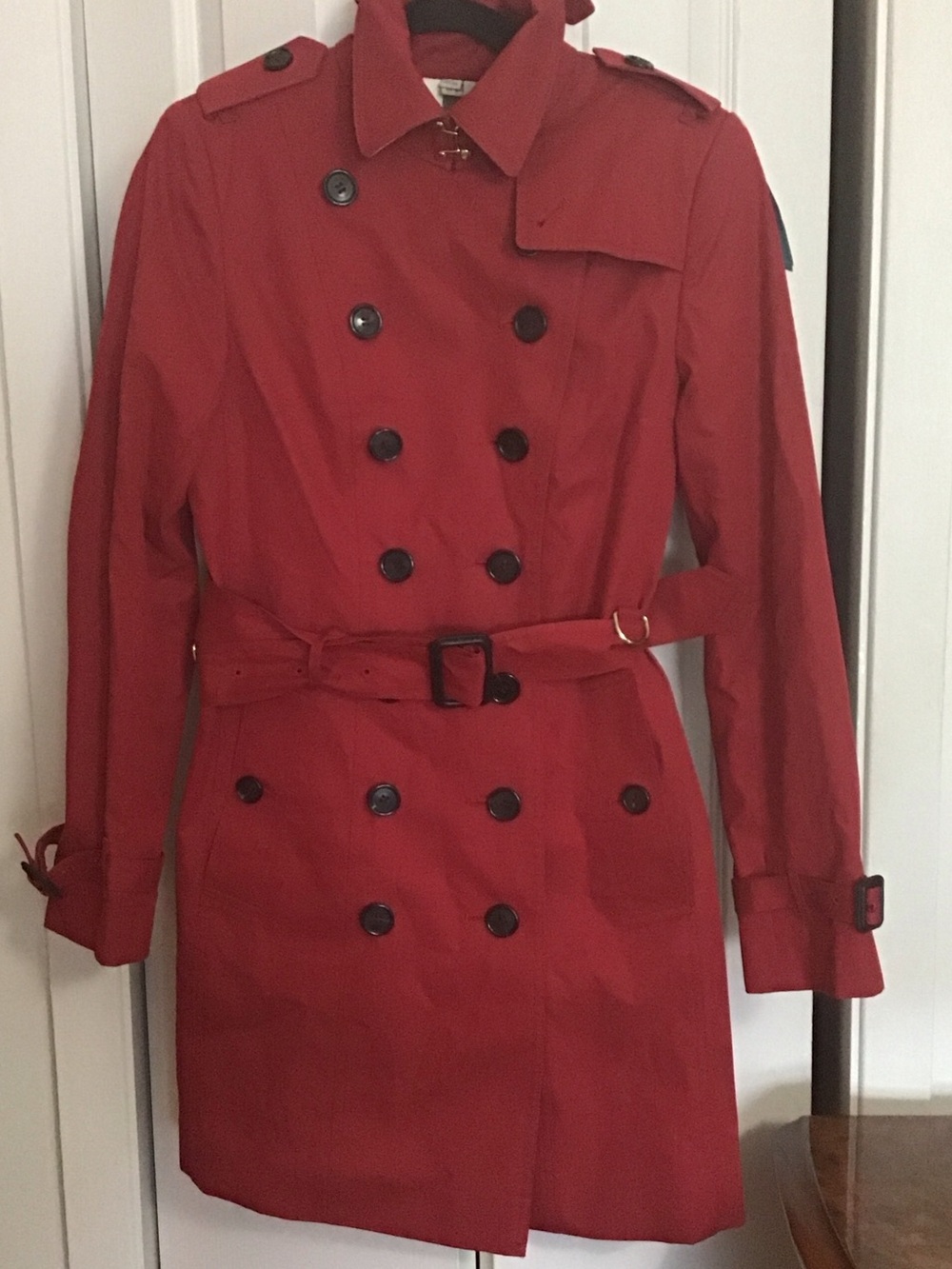 Burberry Red Double-Breasted Trench Coat with Belt